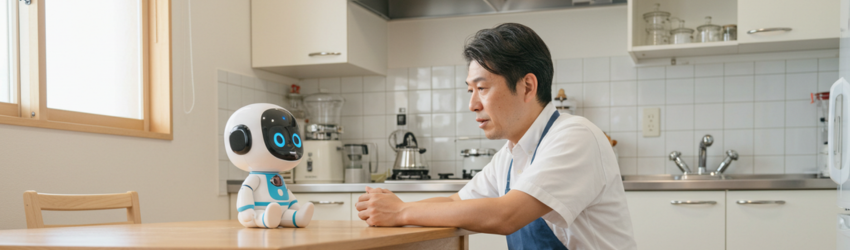 男性が献立を決めるためにAIに相談しているイメージ