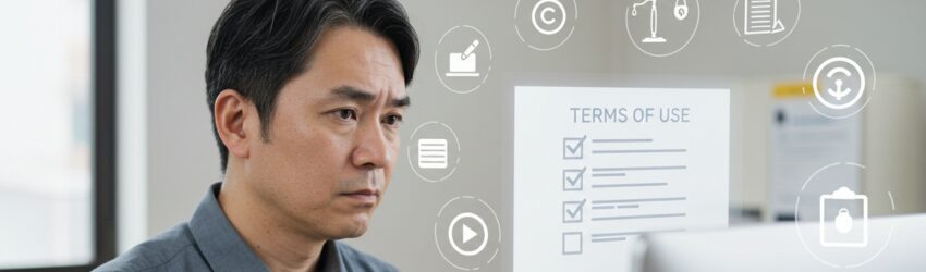 規約を確認しルールをしっかりと守りつつ画像生成AIを使おうとする男性