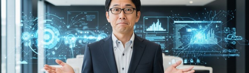 AIを避けていた3つの理由｜「昭和脳」が抱く難しそうという誤解と本音
時代に取り残されかけた男性がAIの世界観に面倒さを感じてる画像