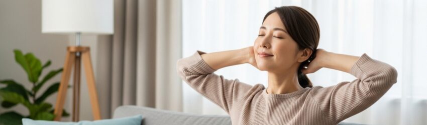 まとめ｜AIを“使う”から“育てる”へ。右腕に変える3ステップ
仕事を終えて伸びをする女性