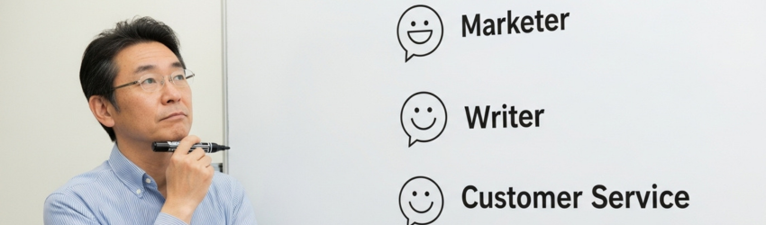 最高の成果を引き出す「ペルソナ」の渡し方2つのコツ
ホワイトボードの前で思案する50代男性