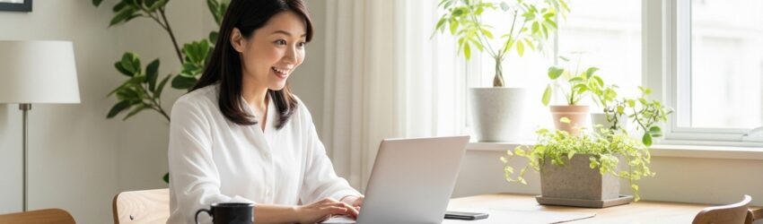 結論：「ペルソナ」「プロセス」「プロンプトチェーン」で劇的に変わる。AIのプロンプトを変えて劇的変化に驚く女性
